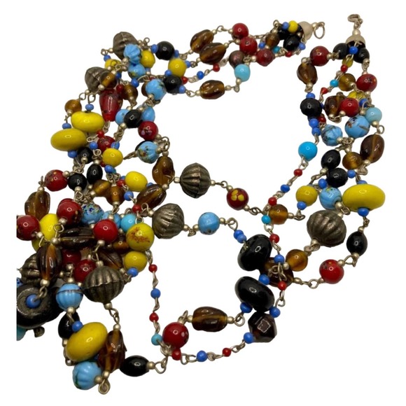 Vintage 4 Strand Heavy Glass Beaded Bracelet - Picture 1 of 4